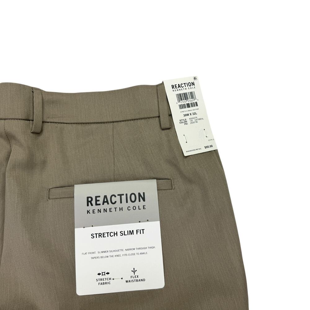 Kenneth Cole Mens Slim Fit Stretch Flat Front Dress Pants Oatmeal Brown 30x32 - Picture 4 of 7